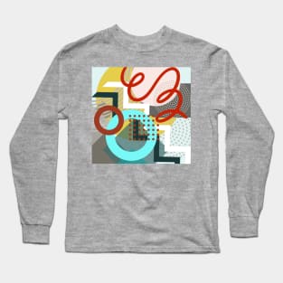 Modern Geometric Pattern Bright Aqua Red POP Retro Style Long Sleeve T-Shirt